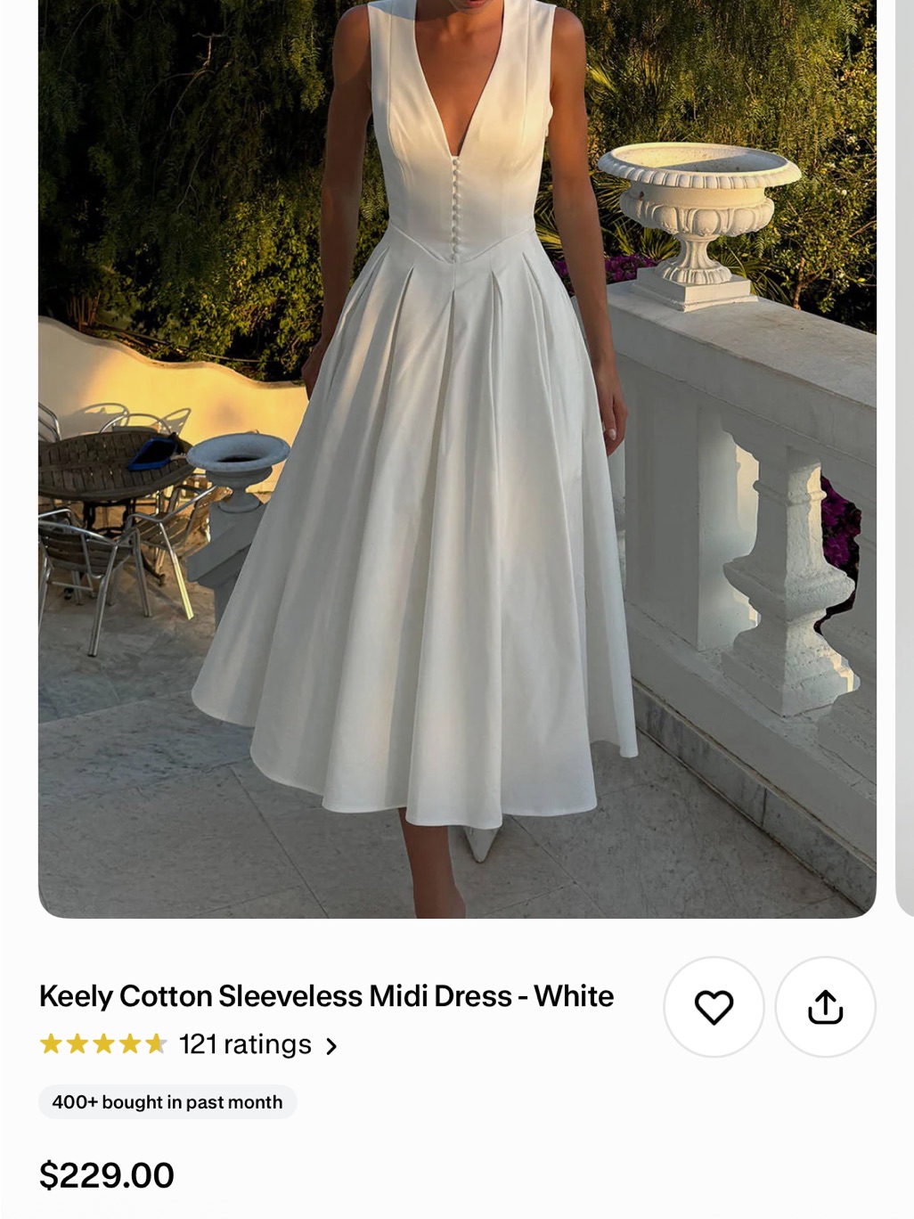 Meshki White V-Neck Sleeveless Cotton Midi Dress